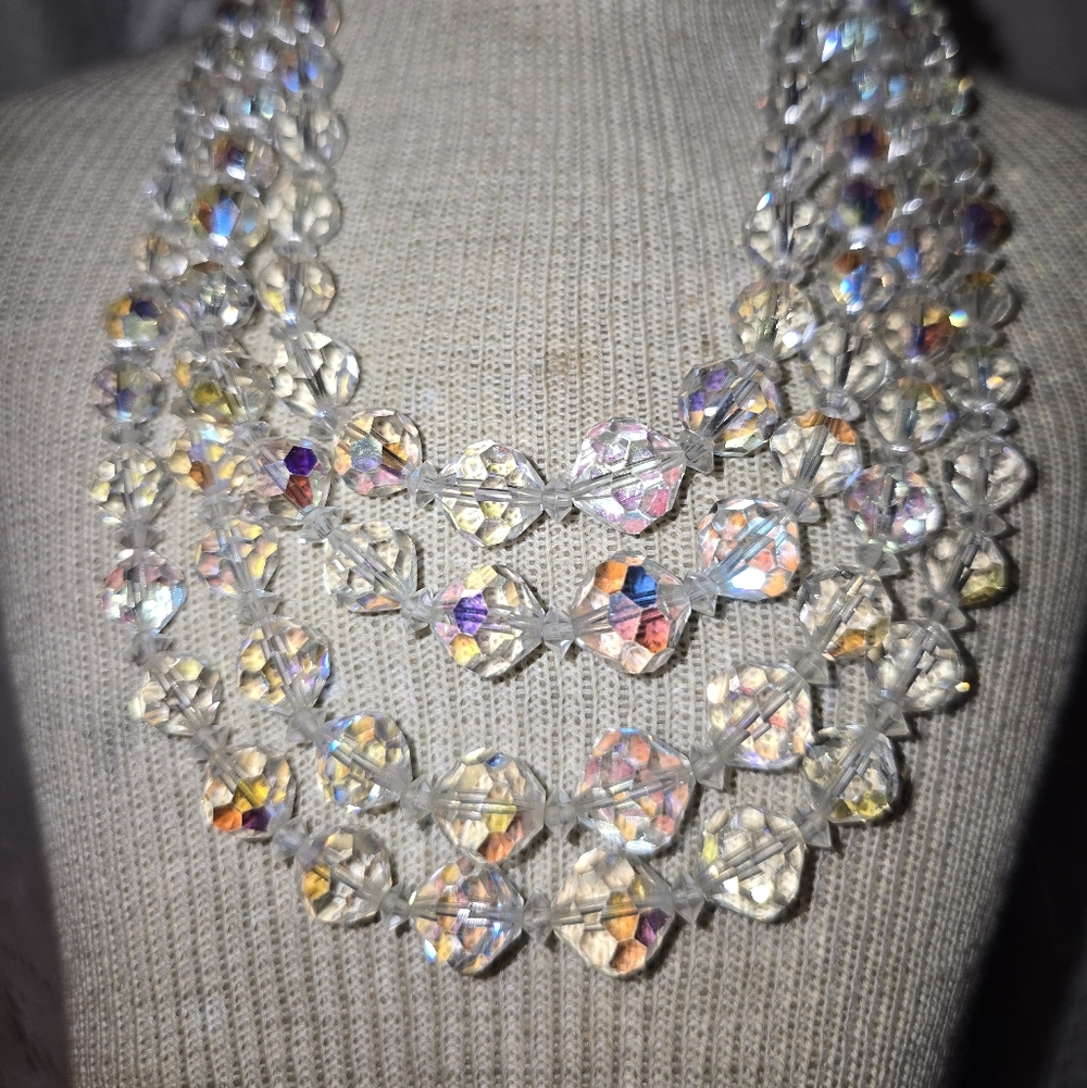 4 Strand Crystal Necklace Vintage Czech Crystal Beads